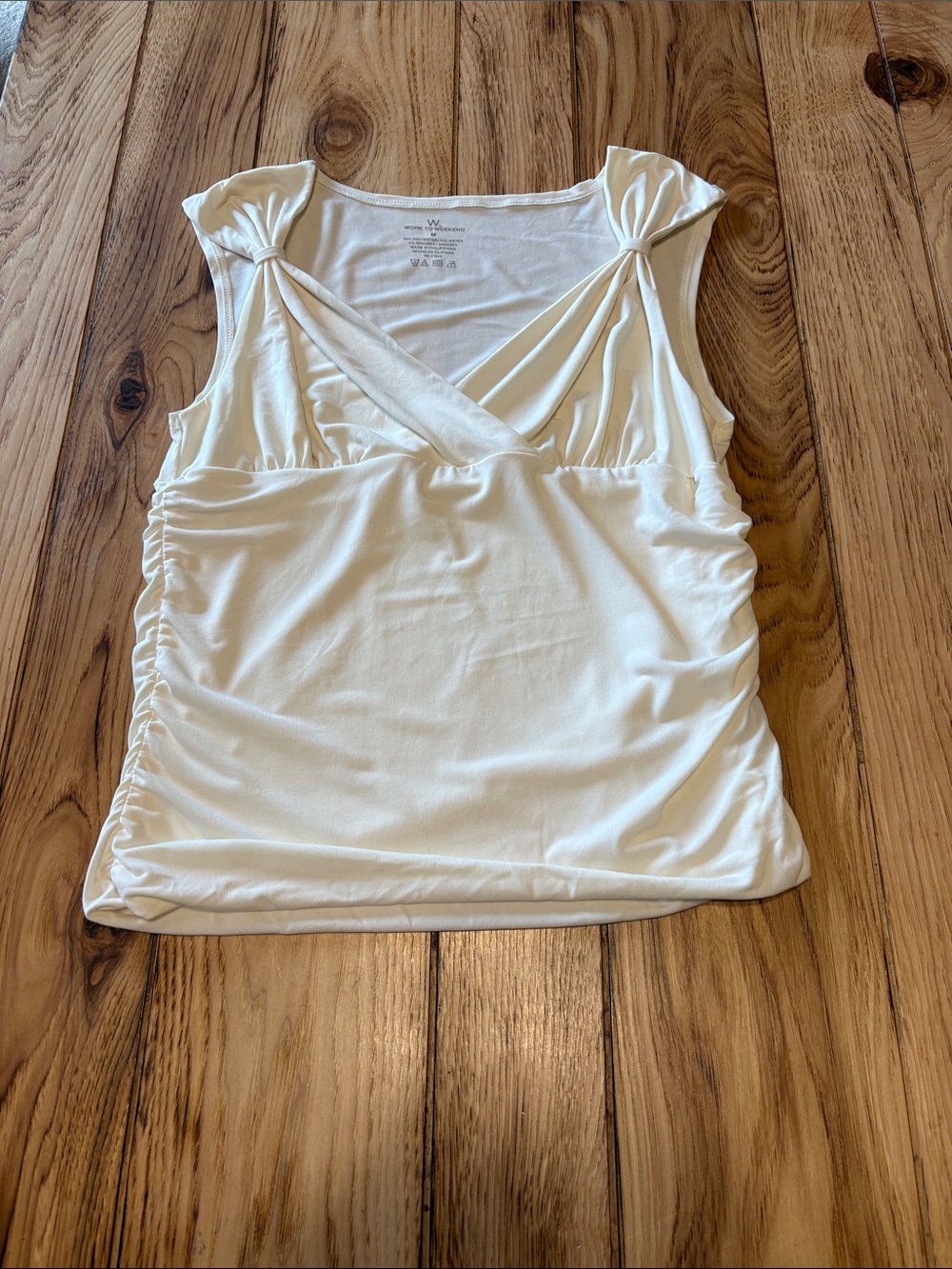 Worthington Cream Sleeveless Twist-Shoulder V-Neck Tank